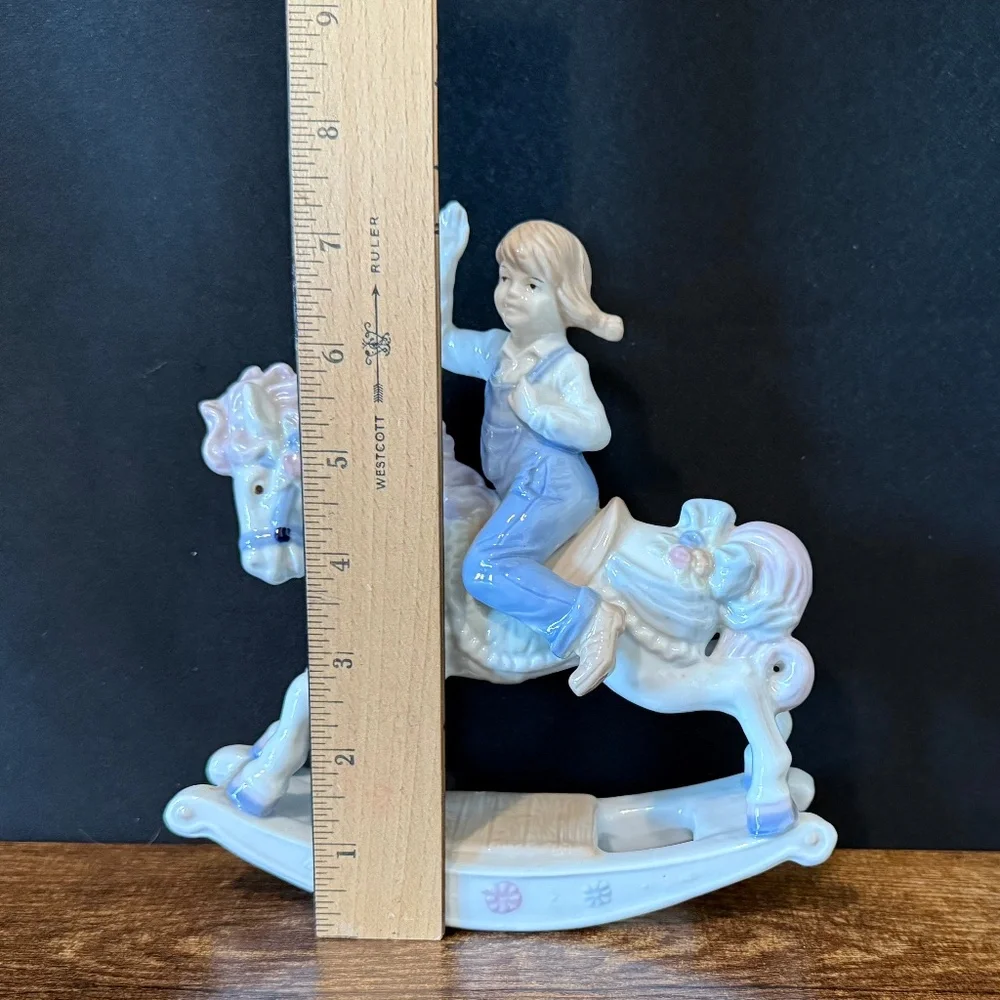 1991 MEICO PAUL SEBASTIAN Girl Riding Rocking Horse Figurine